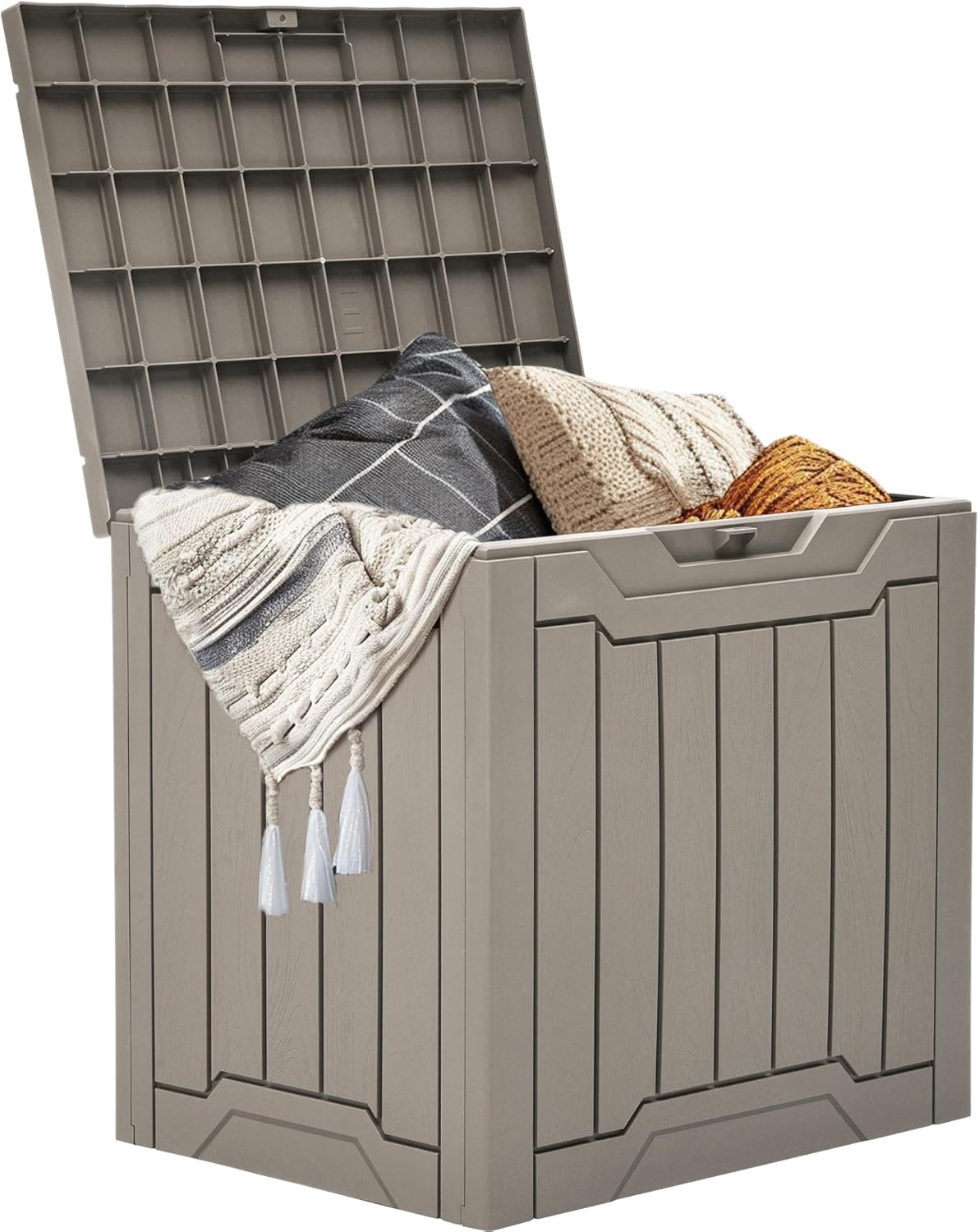 Thumbnail 1 de YITAHOME Boîte de rangement d’extérieur en résine 100 L, verrouillable, marron clair