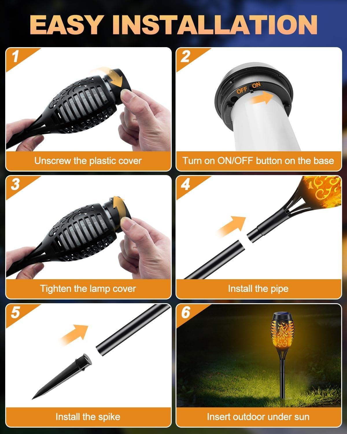 Thumbnail 5 de KALAHOL Solar Outdoor Garden Torch Lights (52cm) – 8 Pack, IP65 Flickering Flame Effect