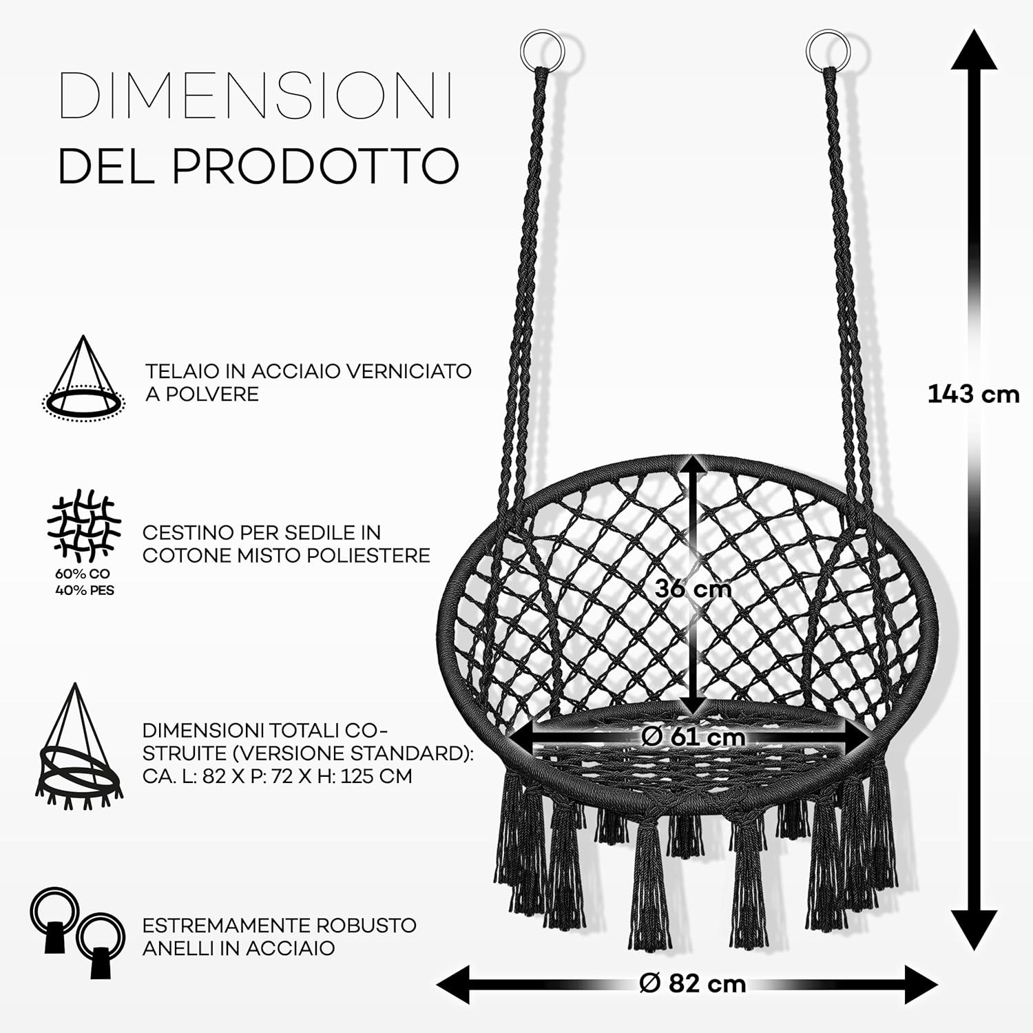 Detalle de Tillvex Poltrona Sospesa 200 kg da Appendere – Amaca e Sedia Sospesa per interno ed esterno