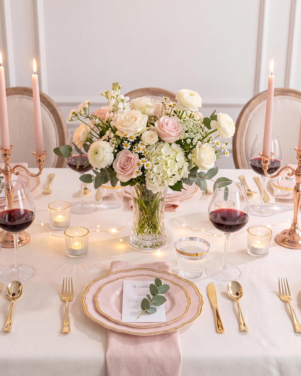 Detalle de Hioasis 350pcs Pink and Gold Plastic Plates Set – Elegant Disposable Dinnerware for 50 Guests