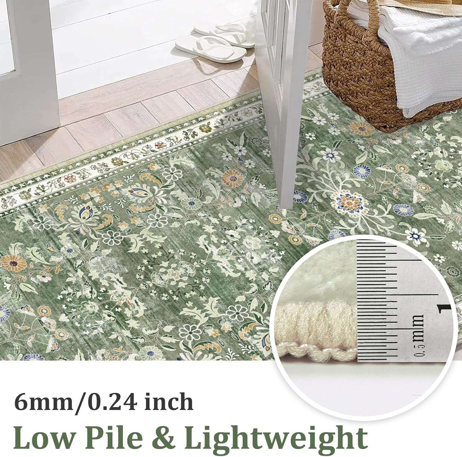 Thumbnail 3 de Yamaziot Washable Kitchen Rug Set of 2: Non-Slip Boho Floral Runner Rugs (2x3 and 2x5, Green)