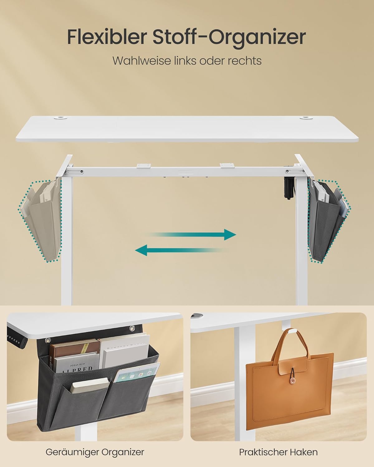 Thumbnail 4 de SONGMICS Höhenverstellbarer Schreibtisch elektrisch 140 × 60 cm – 4 Speicherhöhen, stufenlos verstellbar