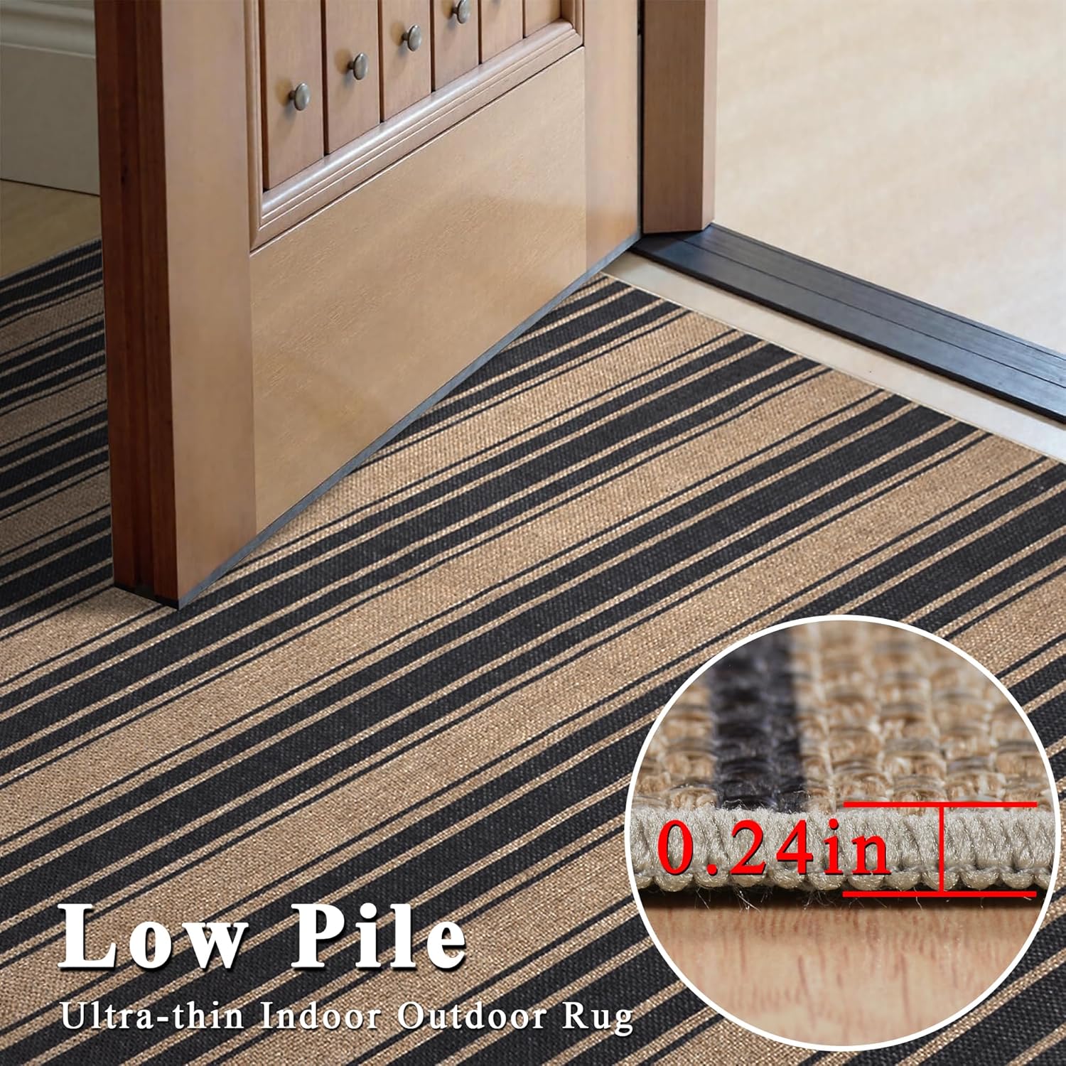 Detalle de Zeeinx Modern Easy Jute Striped Area Rug, 3' x 5', Washable Indoor/Outdoor