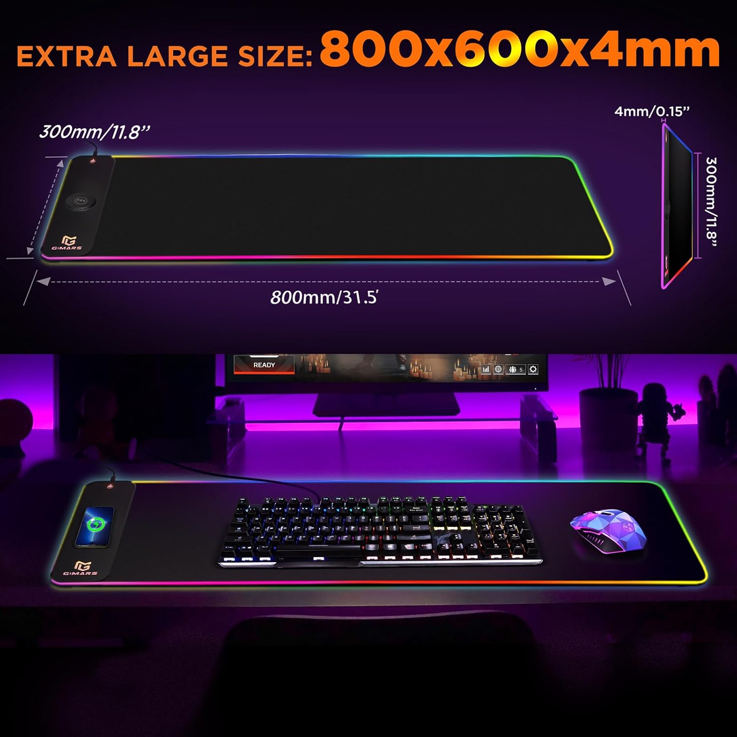 Thumbnail 4 de Gimars Tappetino Mouse Gaming RGB 800x300mm
