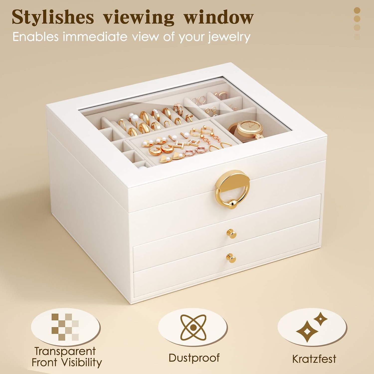Thumbnail 5 de OrderlyGo Large Jewellery Box: 3-Tier, 2 Drawers Jewellery Organiser in Cloud White