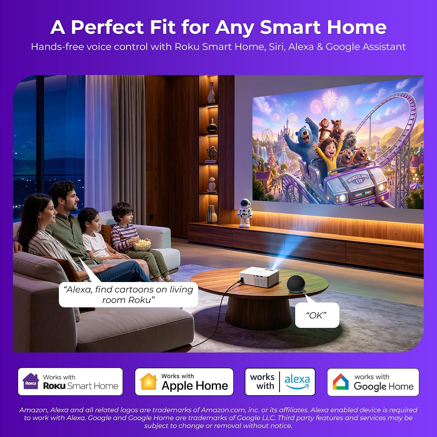 Detalle de ELEPHAS Roku TV Smart Projector, 1280 x 720, Wi-Fi and Bluetooth