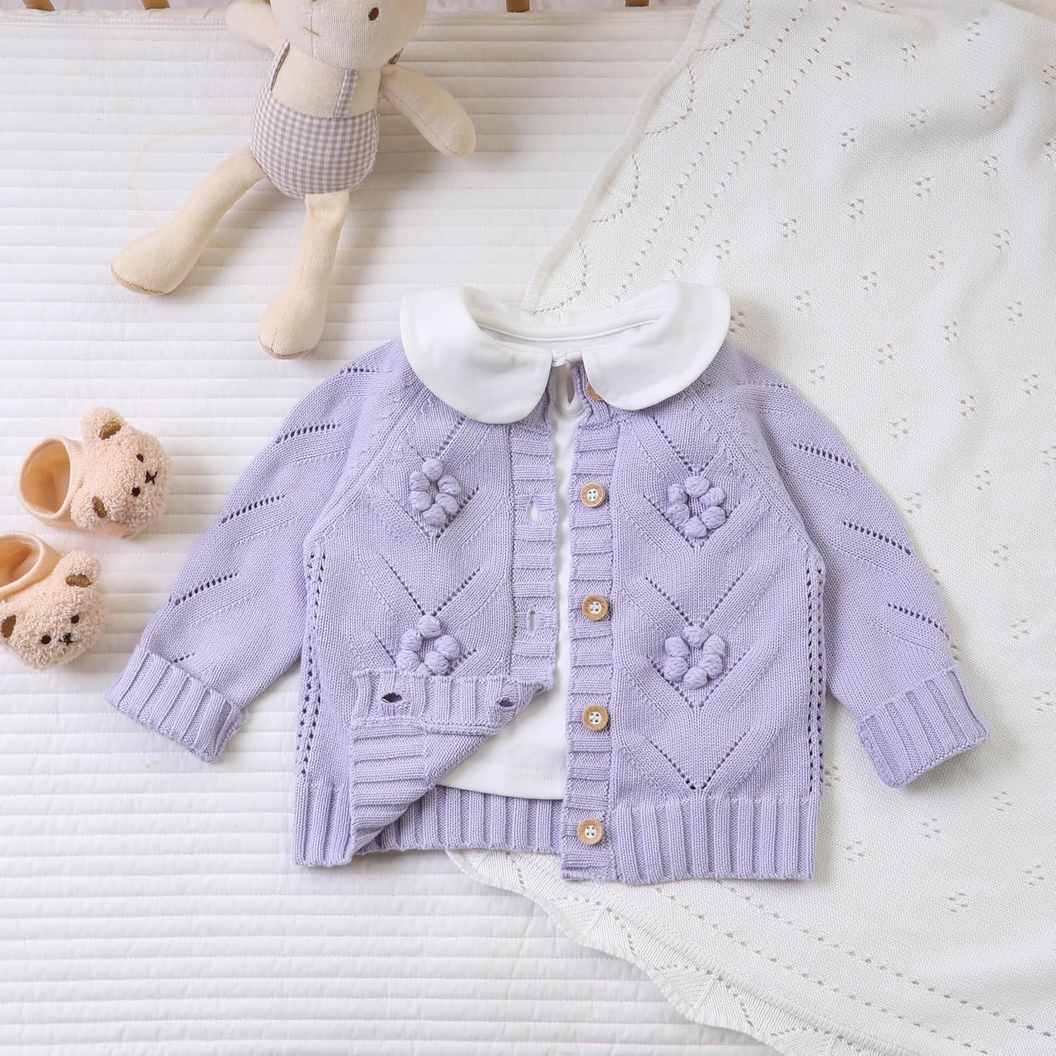 Thumbnail 4 de Loyfoky Baby Girl Cardigan: 100% Cotton Handmade Floral Knitwear
