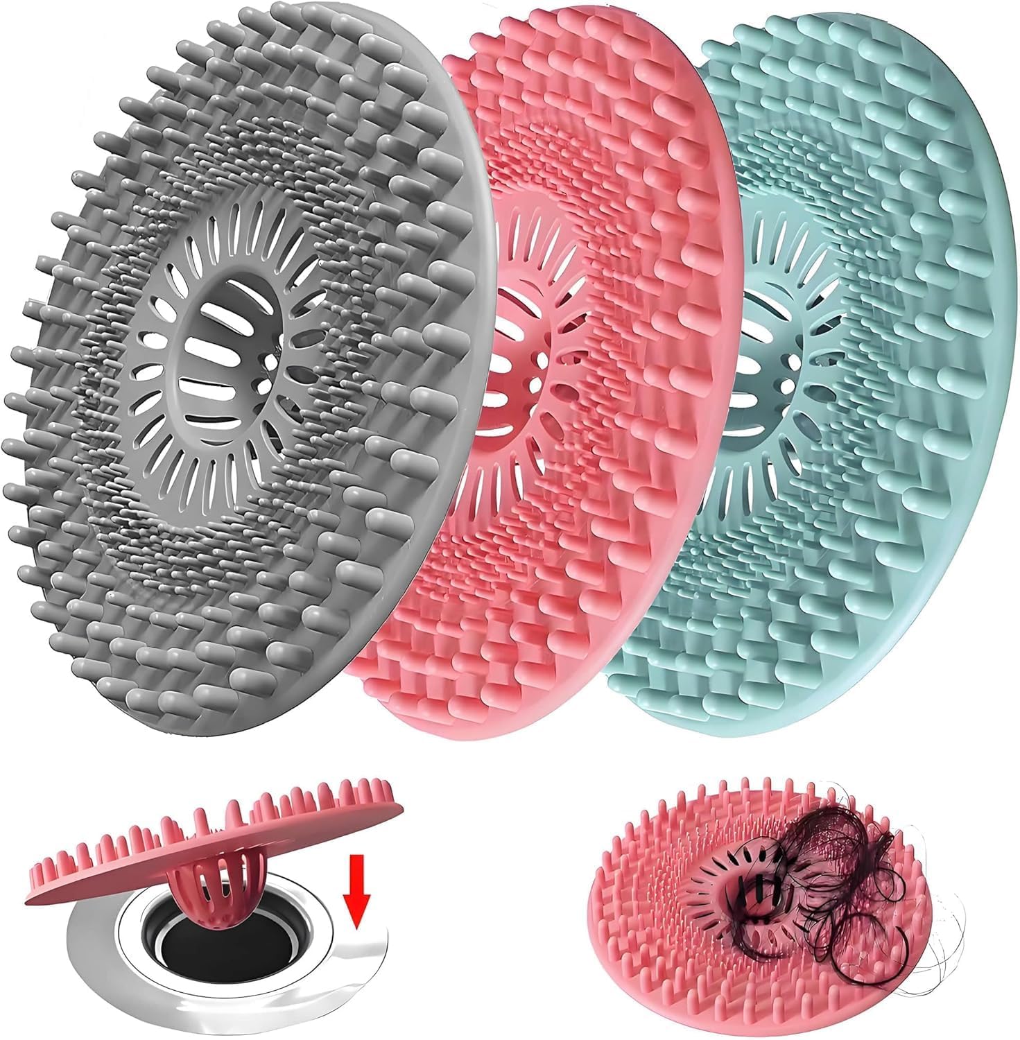 Detalle de Kidpet HC2025 Silicone Hair Catcher, 3-Pack, Anti-Clog Drain Strainer