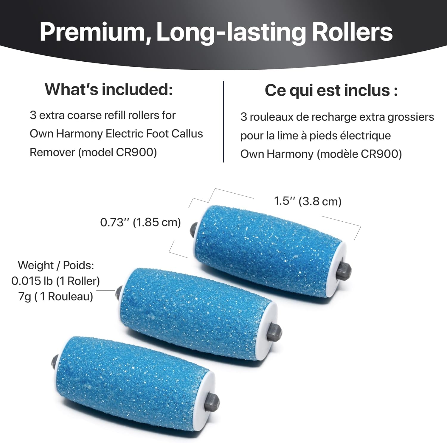 Detalle de Recharge 3 Rouleaux Exfoliants Own Harmony pour Râpe Anti-Callosités CR900 – Pack Bleu