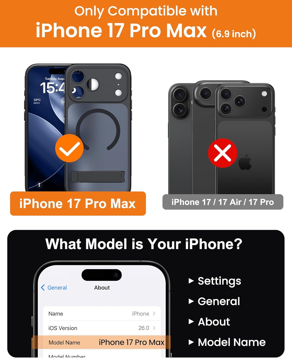 Thumbnail 1 de BXYJY Magnetic Case with Stand for iPhone 17 Pro Max – Full Lens Protection & MagSafe Compatibility