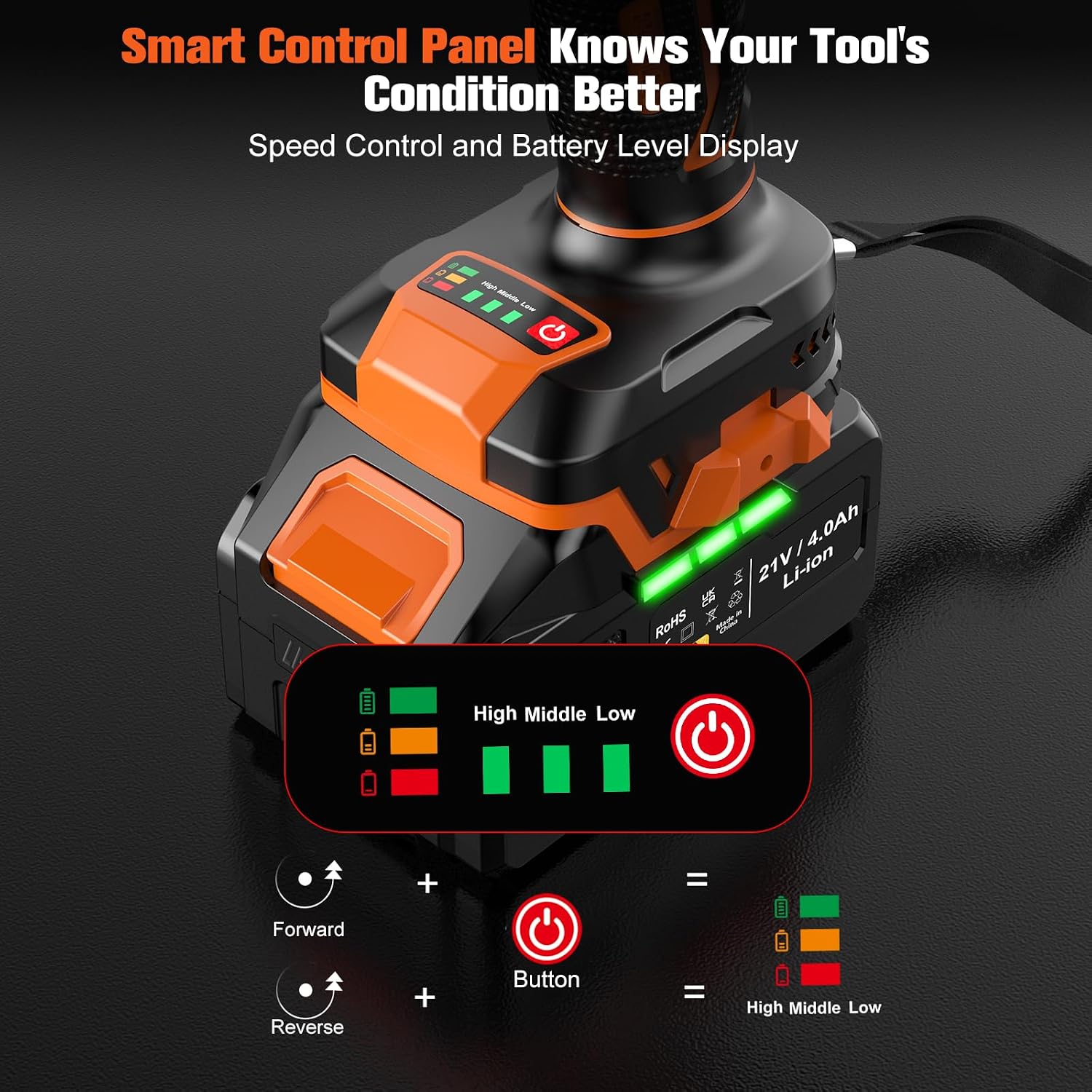 Detalle de AKZWOXRO Cordless Impact Wrench 1/2" Brushless Power Impact Gun (21V) with Battery, Fast Charger & 5 Sockets