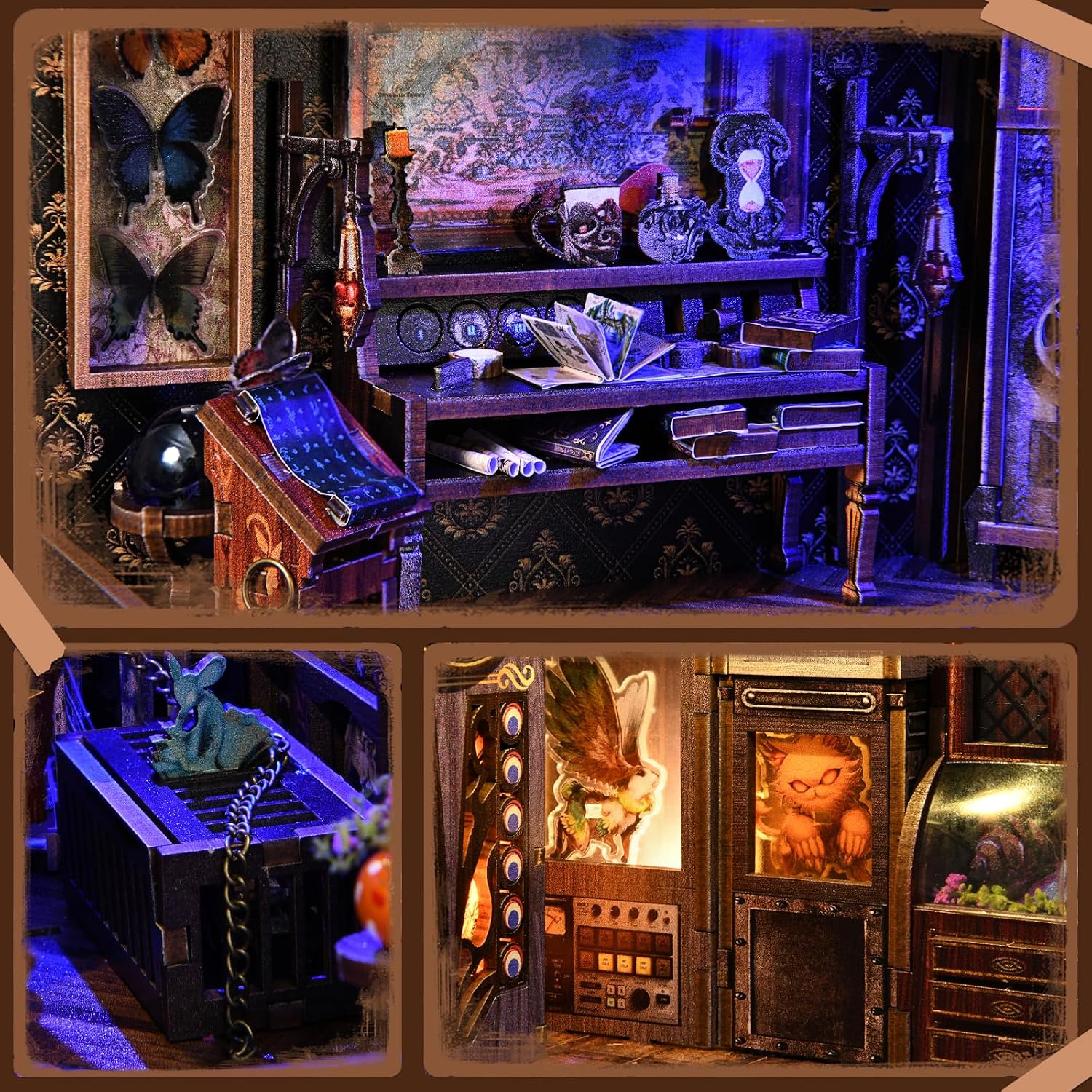 Detalle 2 de ETKVR Book Nook Kit – DIY 3D Holz Puzzle Bookstütze mit LED-Beleuchtung