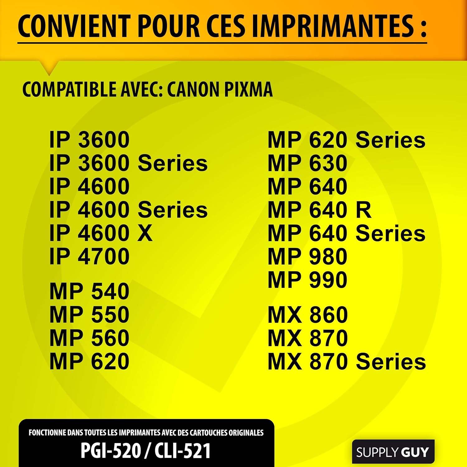 Thumbnail 1 de Supply Guy lot de 5 cartouches d’encre jaune compatibles Canon CLI-521 (avec puce)