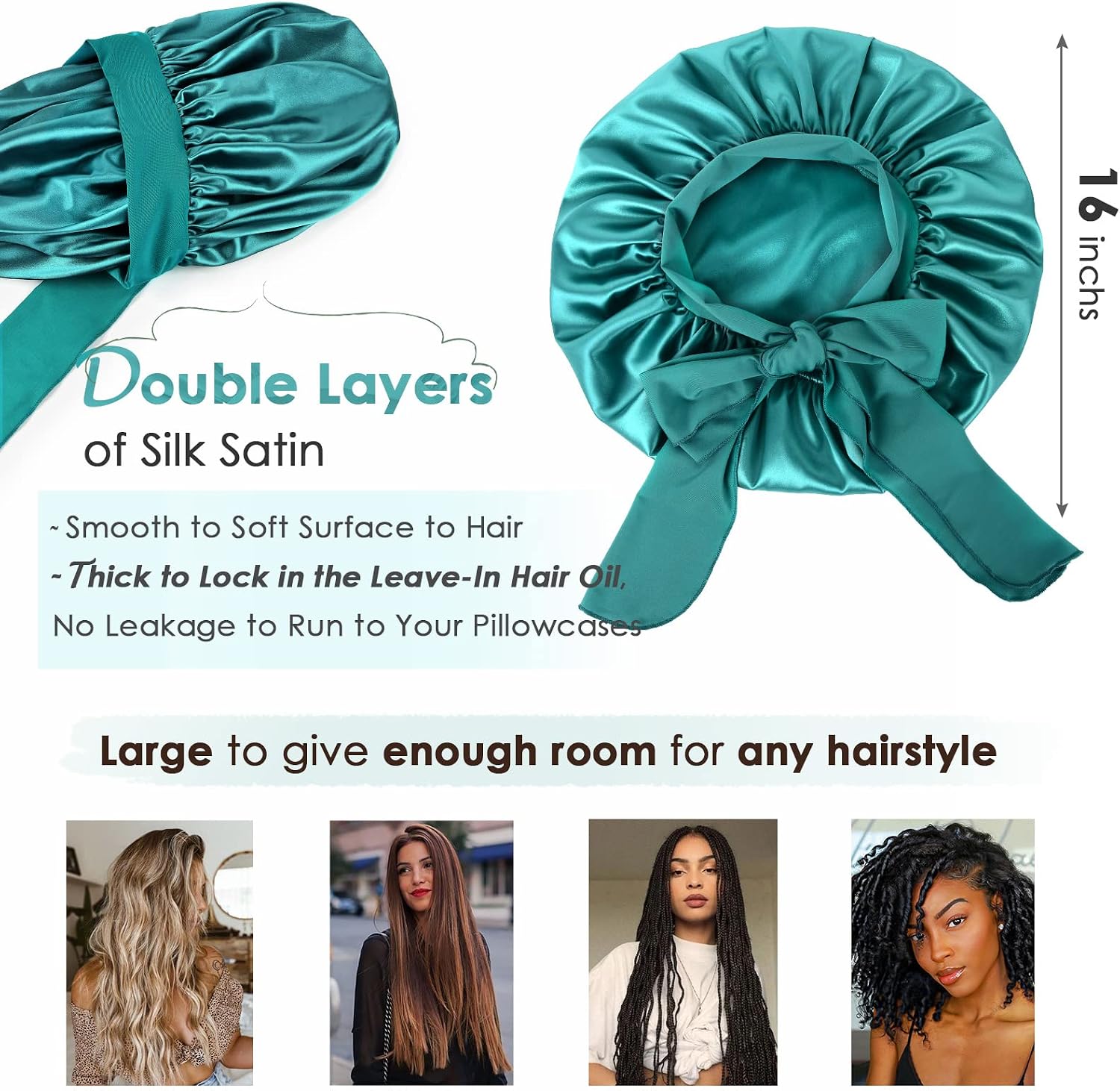 Detalle de YANIBEST Silk Bonnet for Sleeping Women – Satin, Double Layer, with Tie Band