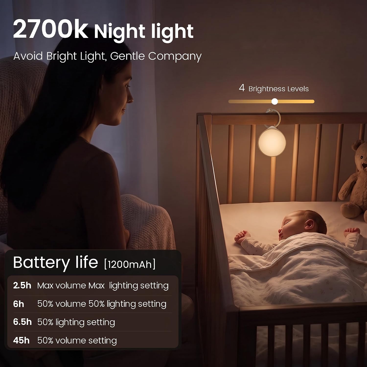 Thumbnail 4 de Glocusent CrySense Baby Sound Machine, 35 Sounds, 2700K Night Light