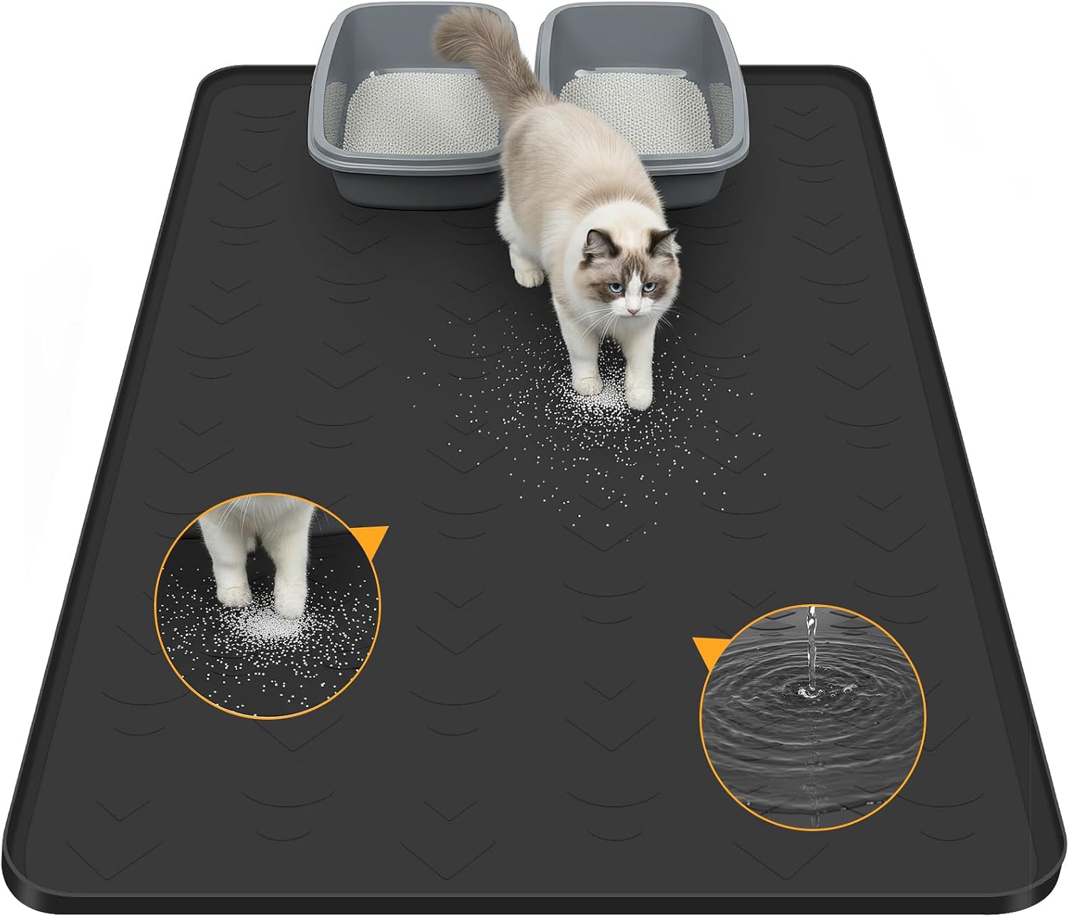 Mittimiya Katzenklo Matte 100 x 70 cm – Groß XXL, lebensmittelechtes Silikon, wasserdicht & rutschfest