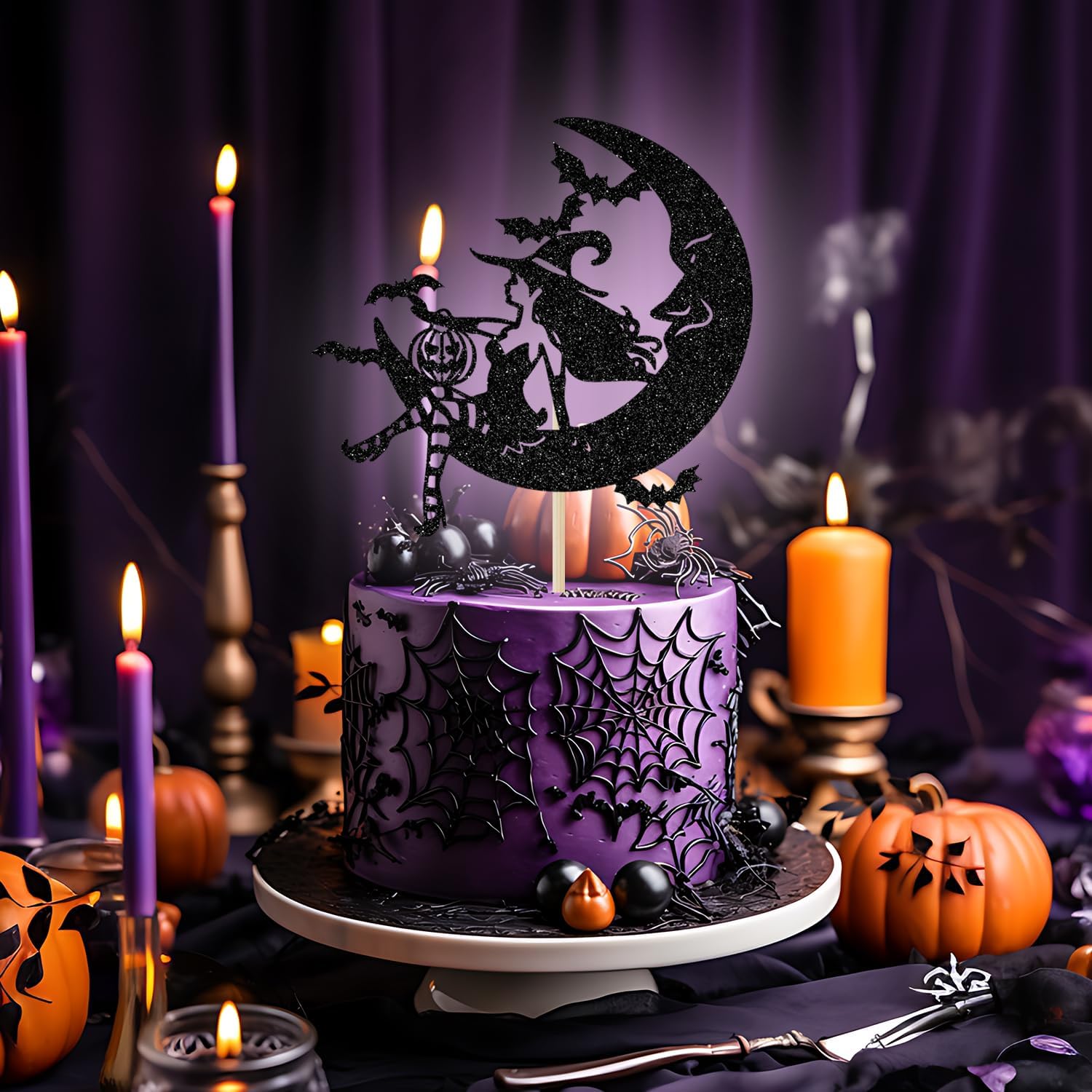 Detalle de Witch Cake Topper in Black Glitter