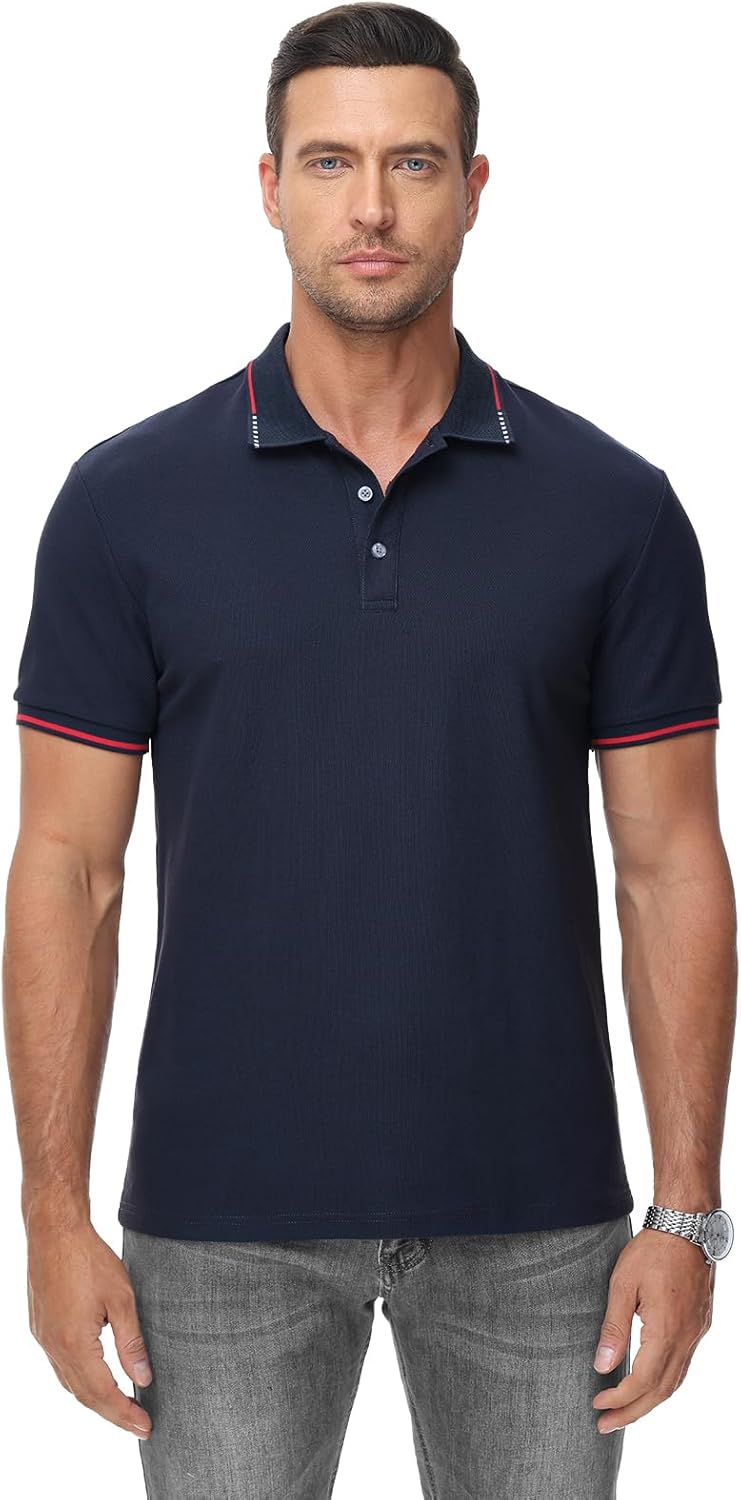 Detalle 2 de HMIYA Herren Polo Kontrast Kurzarm – Klassisches Poloshirt aus Baumwolle