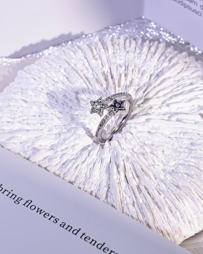 Detalle de Zikichiky Silver Amethyst Cubic Zirconia Double Star Adjustable Ring