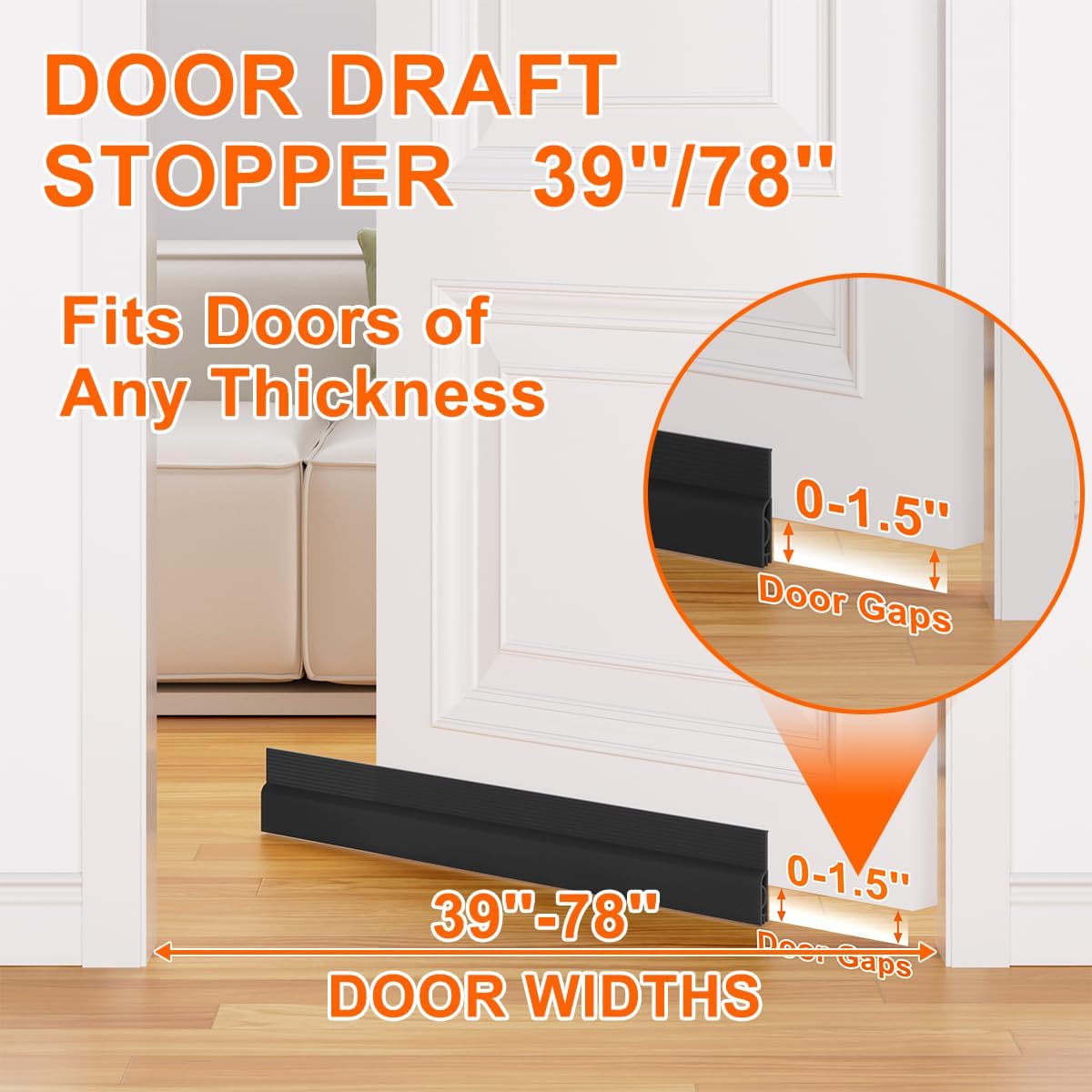 Detalle de Ormein Door Draft Stopper: Adjustable Silicone Weather Stripping for Quiet, Efficient Doors