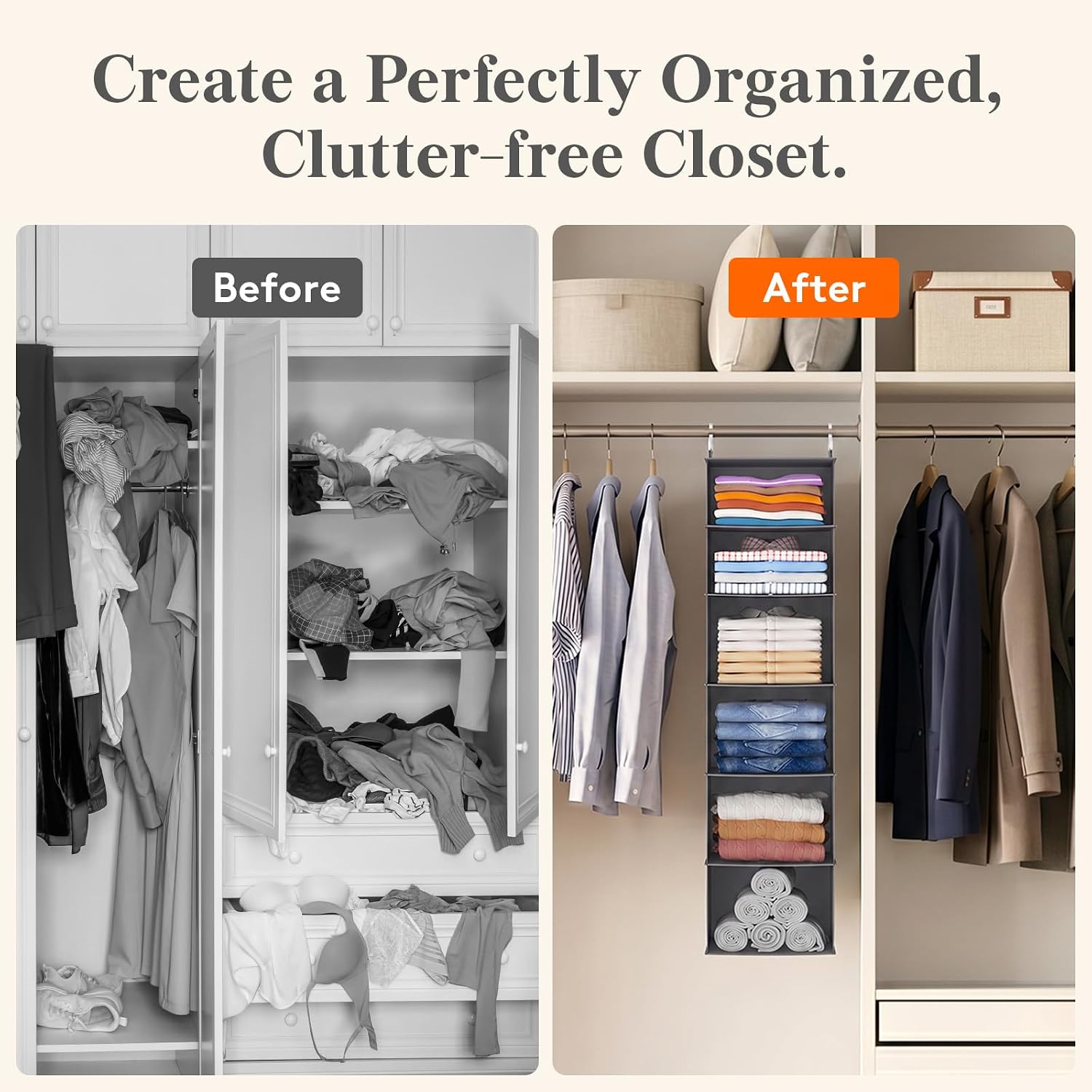 Thumbnail 6 de Lifewit 25081 Hanging Wardrobe Organiser, 6 Shelves, Foldable, Grey, 2 Pack