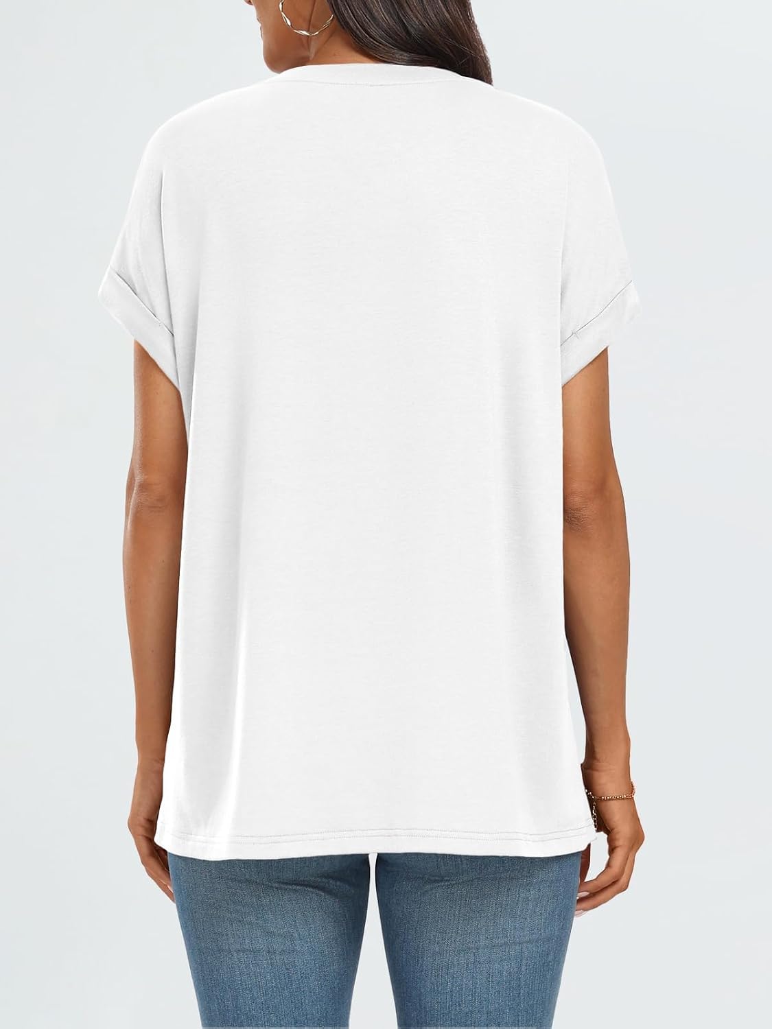 Detalle de Cuptacc Damen Oversize T-Shirt mit Rundhalsausschnitt – Sommer Casual, Flügelärmel