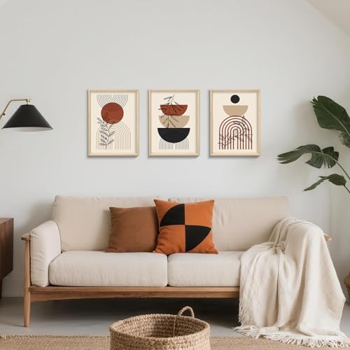 Thumbnail 2 de 3 Pcs Boho Beige Cuadros con Marco (30x40 cm) – Conjunto Moderno Geométrico para Salón
