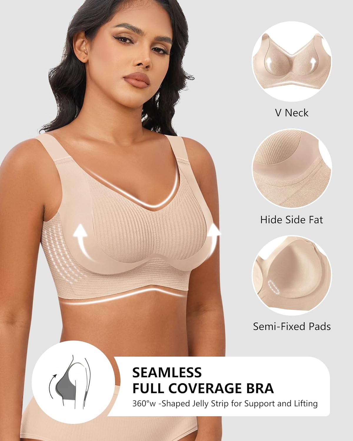 Thumbnail 2 de Xcutting Womens Seamless Wireless Supportive T-Shirt Bra (Plus Size) with Push-Up Comfort & Full Coverage
