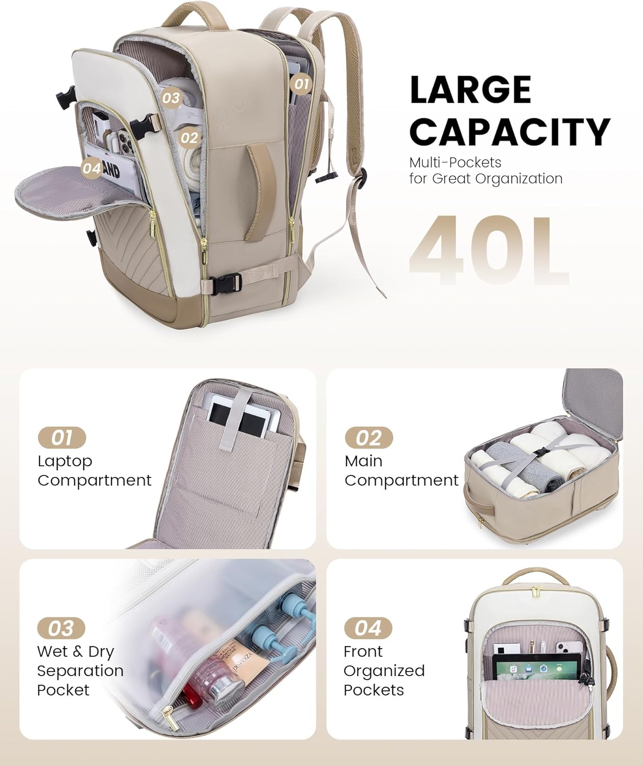 Detalle 2 de LOVEVOOK Large Travel Backpack 40L