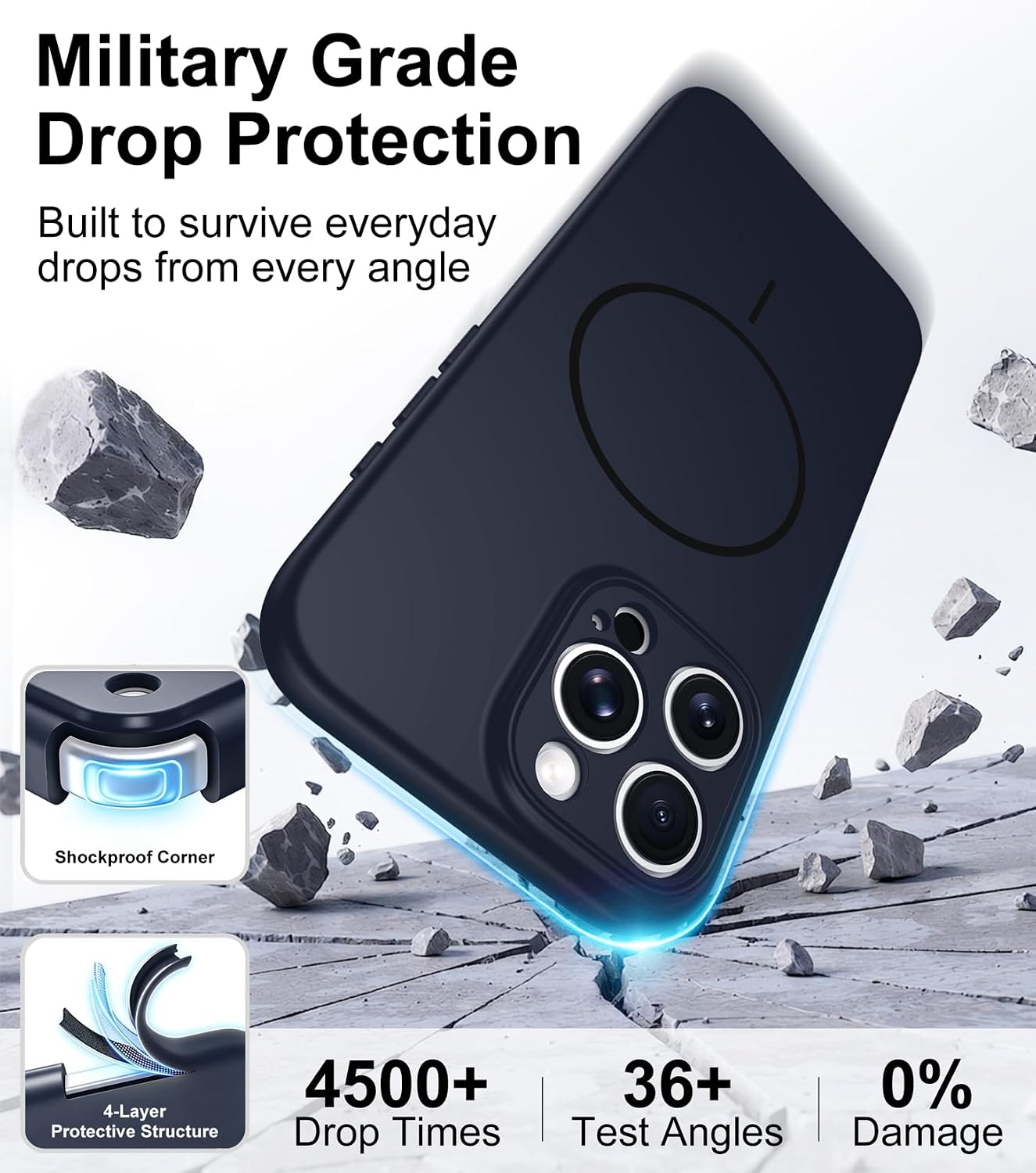 Detalle 1 de hitfine iPhone 15 Pro Max Case, Sapphire Blue Silicone, MagSafe-Compatible