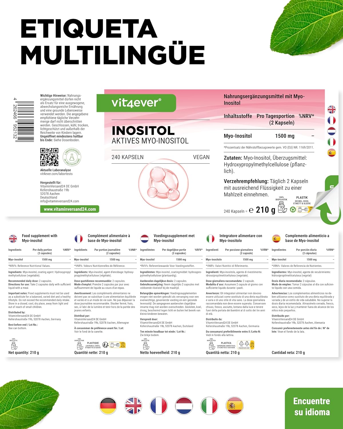 Thumbnail 5 de Myo-inositol 1500 mg al día 240 cápsulas veganas