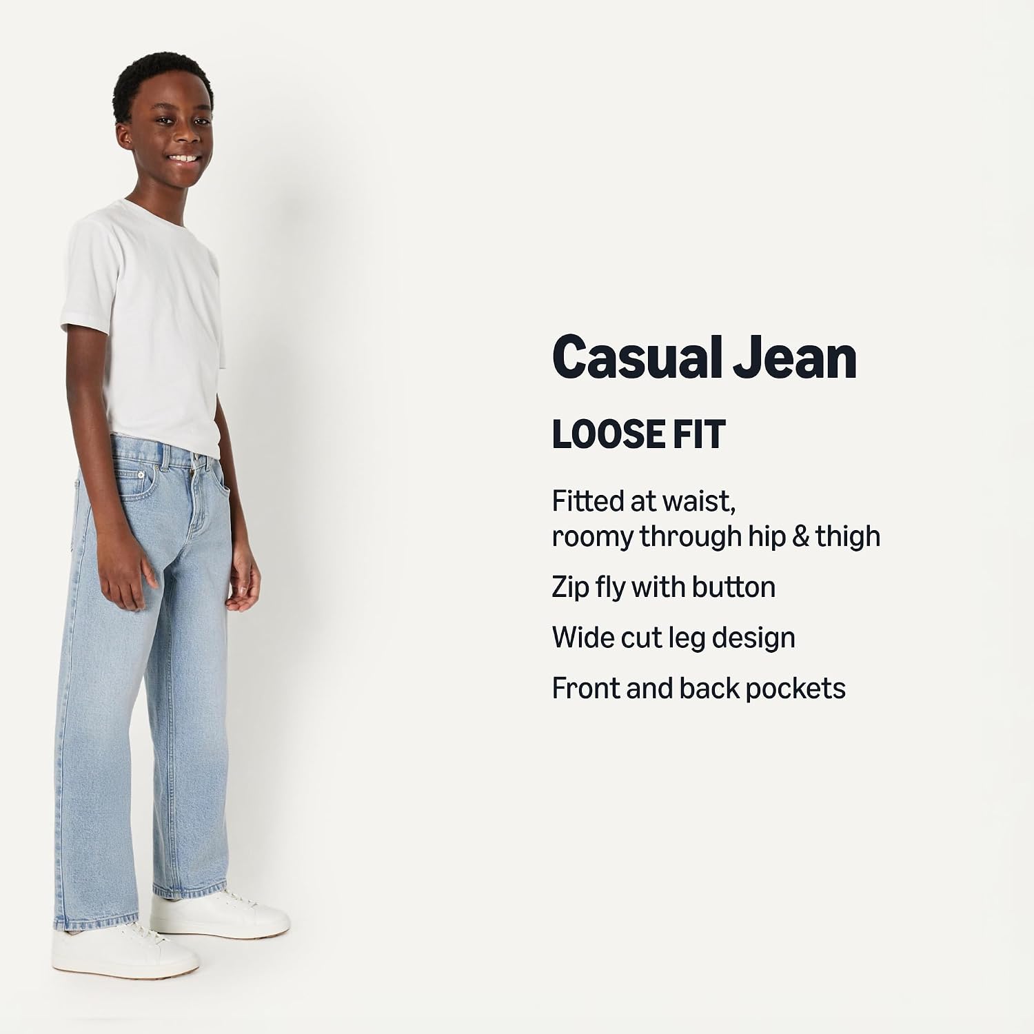 Detalle de Amazon Essentials Boys' Medium Stretch Loose-Fit Baggy Jeans