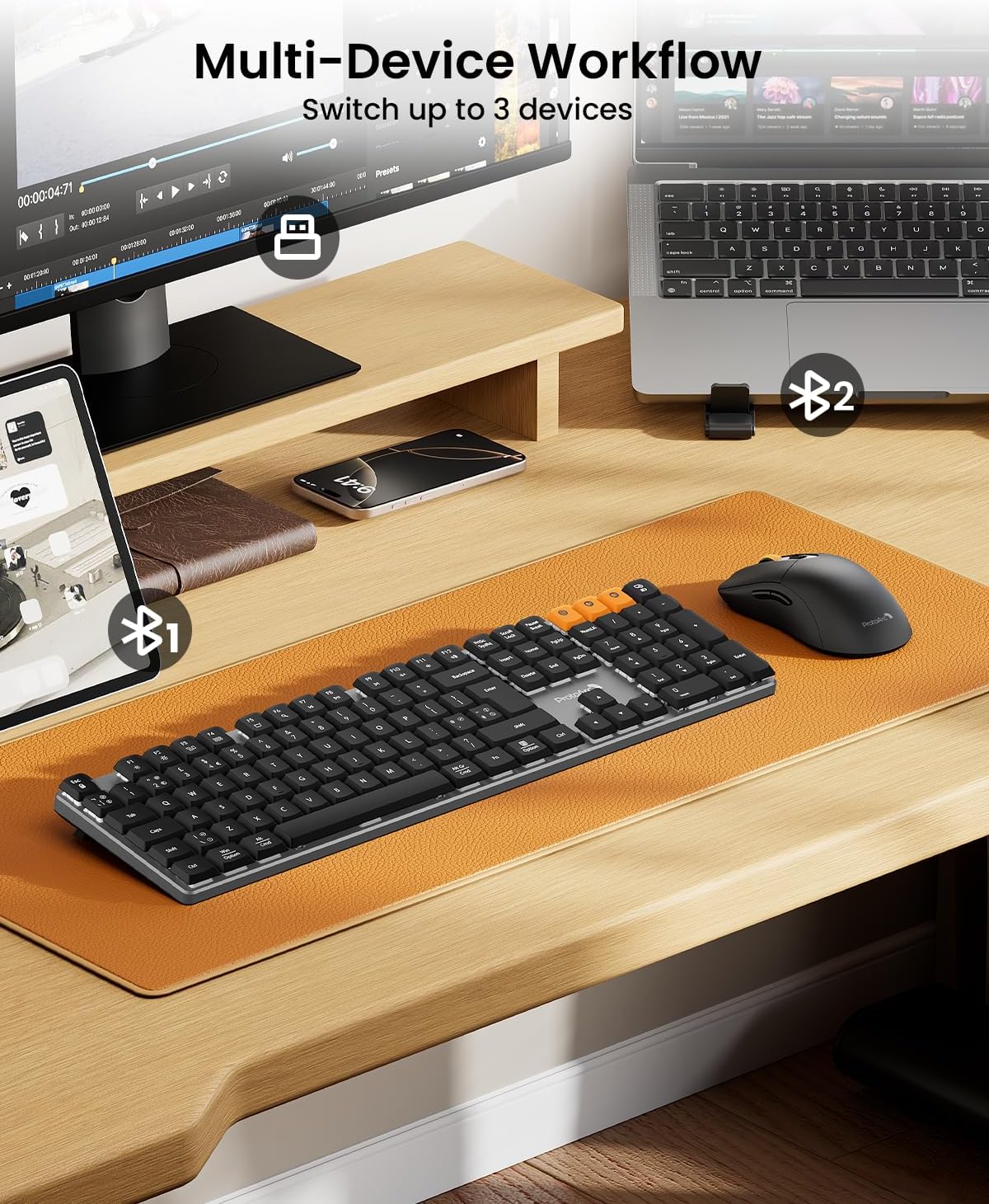 Thumbnail 2 de ProtoArc KM310 Wireless Mechanical Keyboard and Mouse (QWERTY UK, Red Switches) – 2.4G + Dual Bluetooth