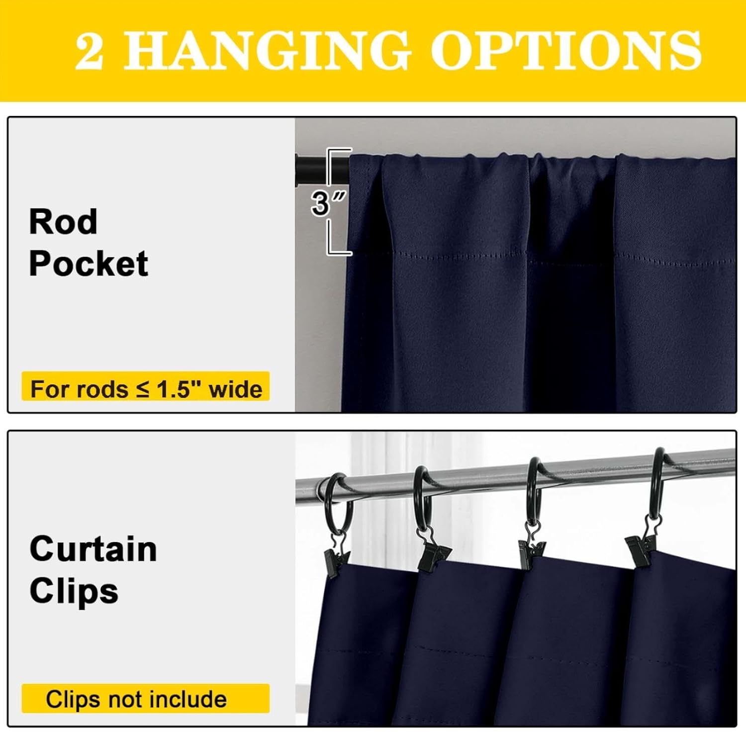 Thumbnail 3 de WelvetBLK Navy Blue Blackout Curtains 63" 🪟