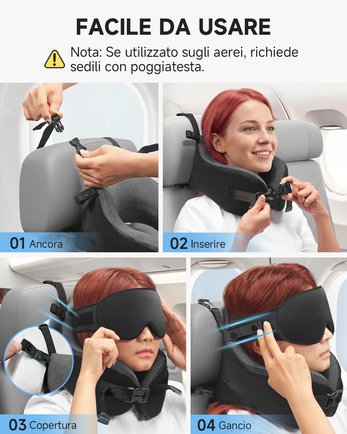 Thumbnail 5 de Umisleep Cuscino da Viaggio Memory Foam con Supporto 360° e Maschera Occhi 3D – Nero