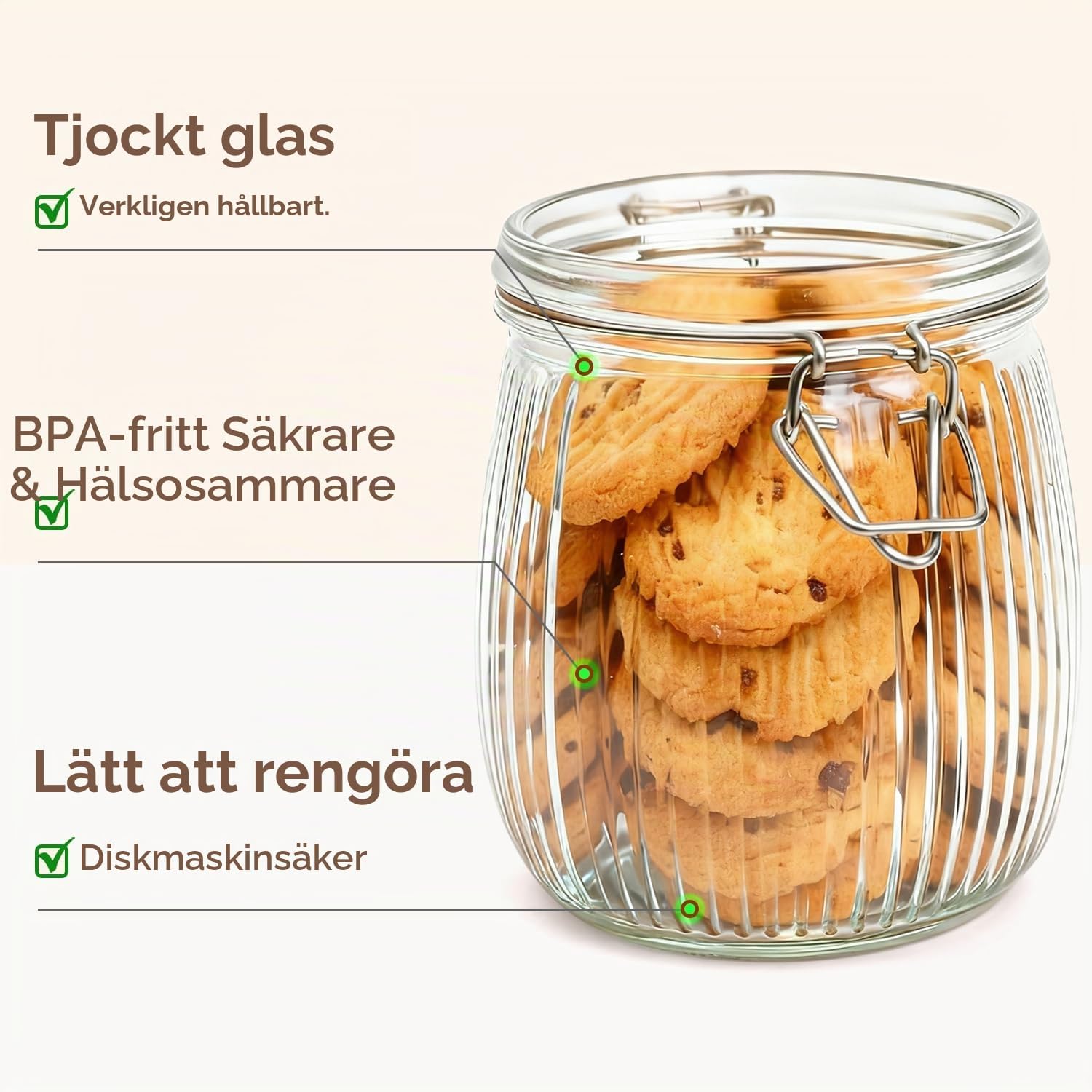 Detalle de ComSaf lufttäta glasburkar, 6 × 750 ml med räfflat glas