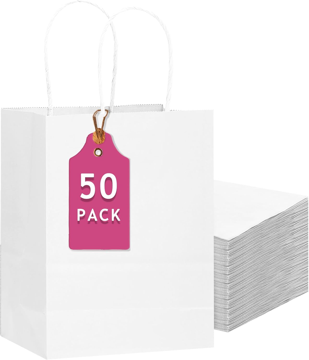 Detalle de Gcardist 50-Pack White Paper Gift Bags with Handles (13x10.3x4.6in) – Large Kraft Gift Bags, FSC-Certified