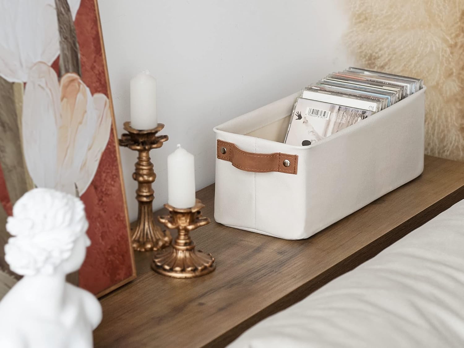 Detalle 2 de StorageWorks SW0103 Narrow Fabric Storage Bins, Beige, 2-Pack with Handles