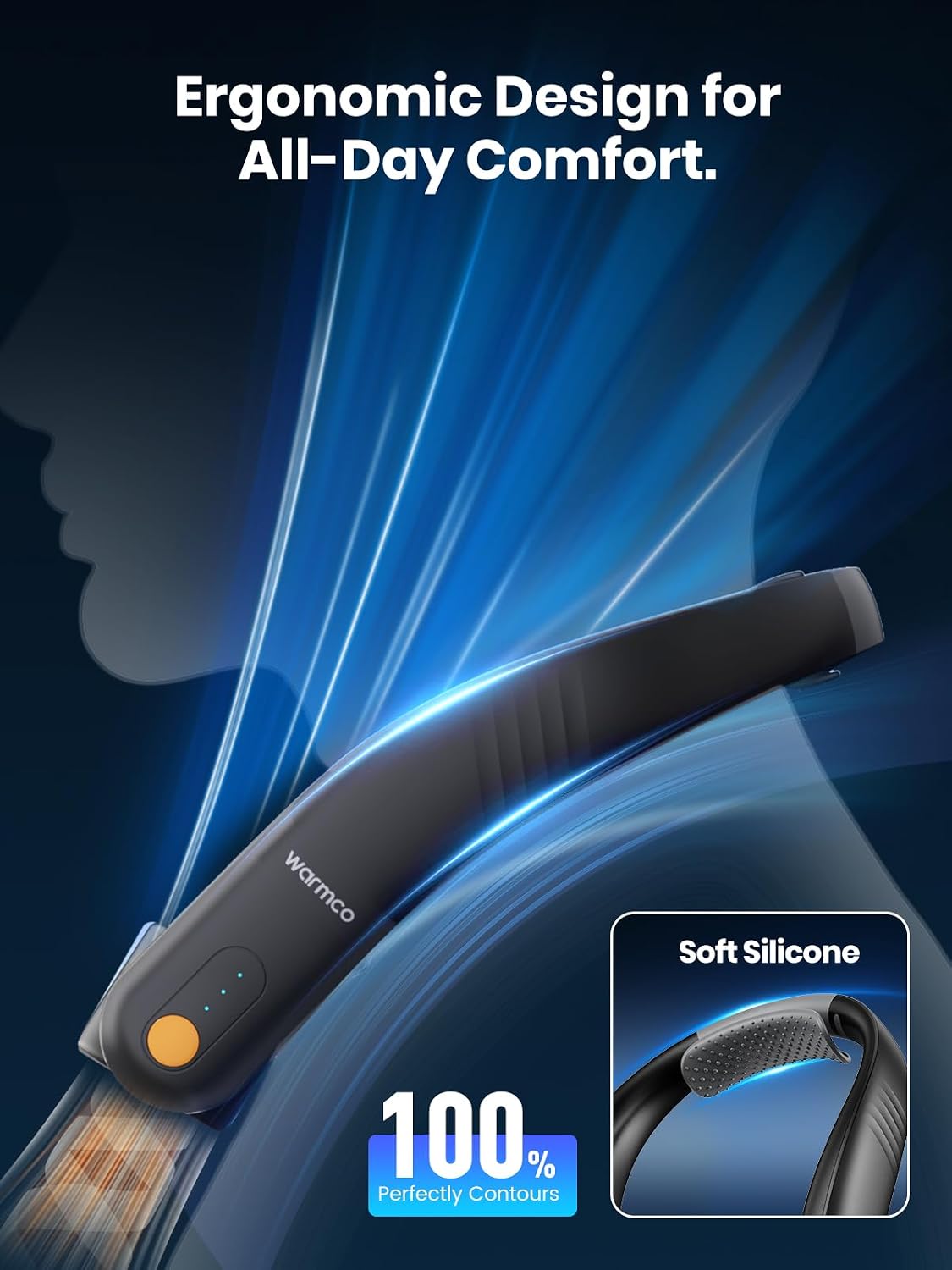 Detalle de Warmco N4 5200mAh Rechargeable Neck Fan – The practical hands-free cooling companion