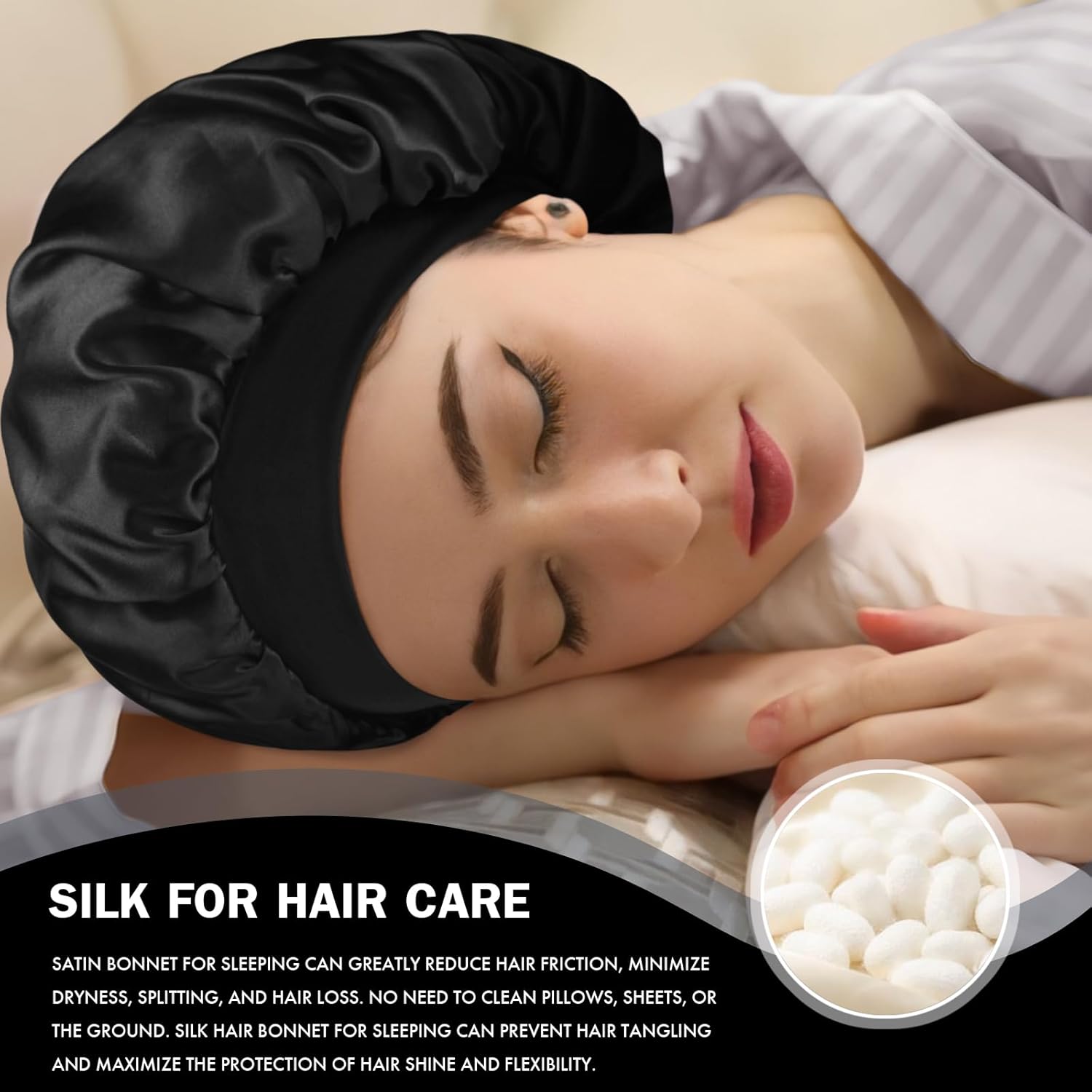 Detalle 2 de Doitory Satin Silk Bonnet for Sleeping