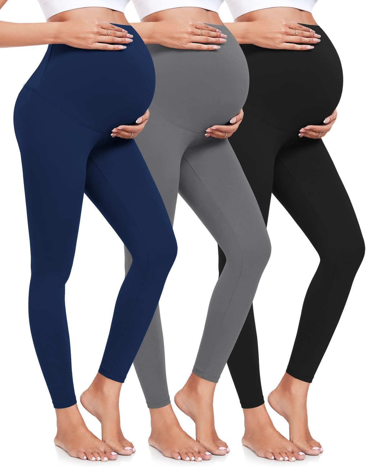 Detalle de CTHH 3-Pack Maternity Leggings, Over-the-Belly High Waist for Yoga and Workouts