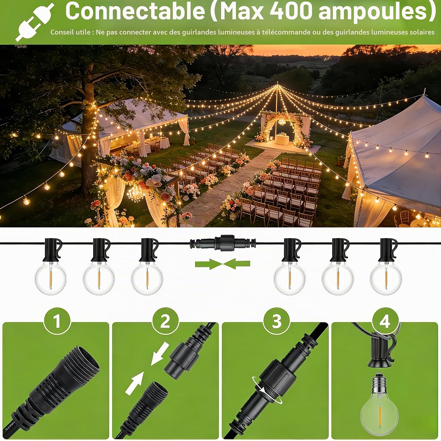 Thumbnail 6 de LaPitio Guirlande lumineuse extérieure 30m IP45: incassable, étanche et connexion bout à bout