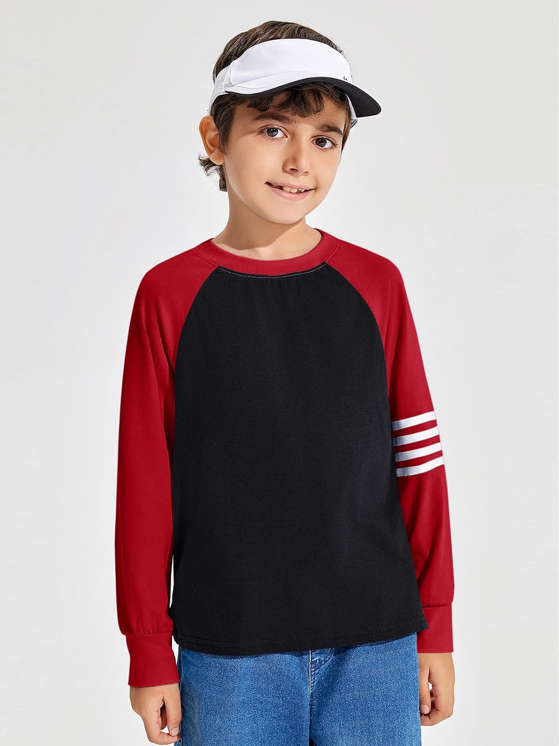 Detalle de Haloumoning T-shirt voor jongens met lange mouwen, colorblock en ronde hals
