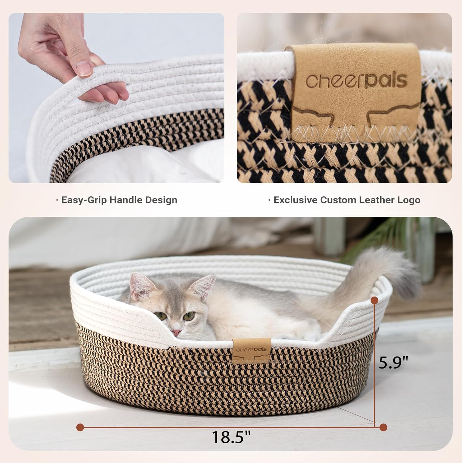 Detalle de CheerPals Cat Bed with Cushion (47 cm) – Cotton Rope Basket for All-Season Comfort