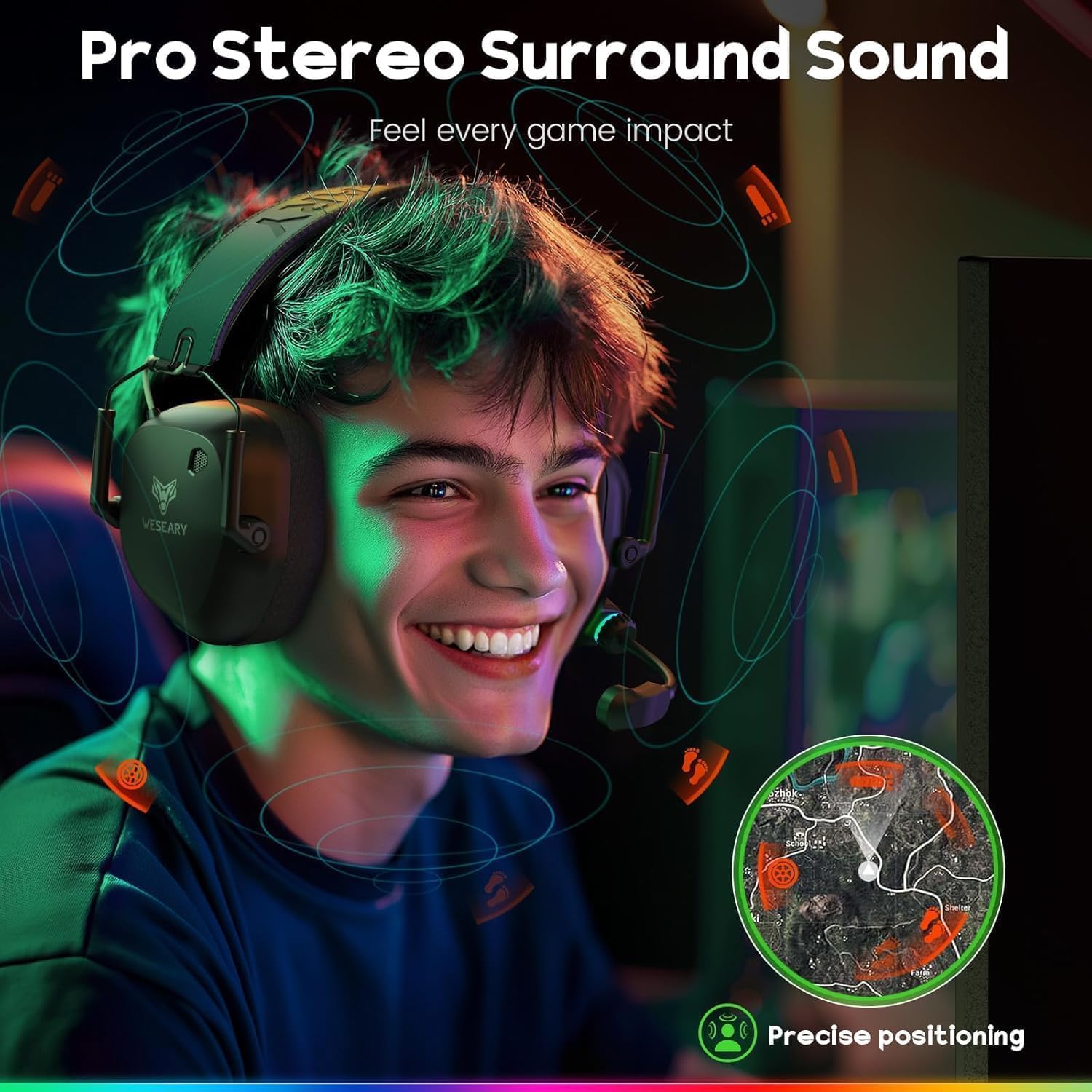 Detalle de WESEARY Wireless Gaming Headset Bluetooth 5.4