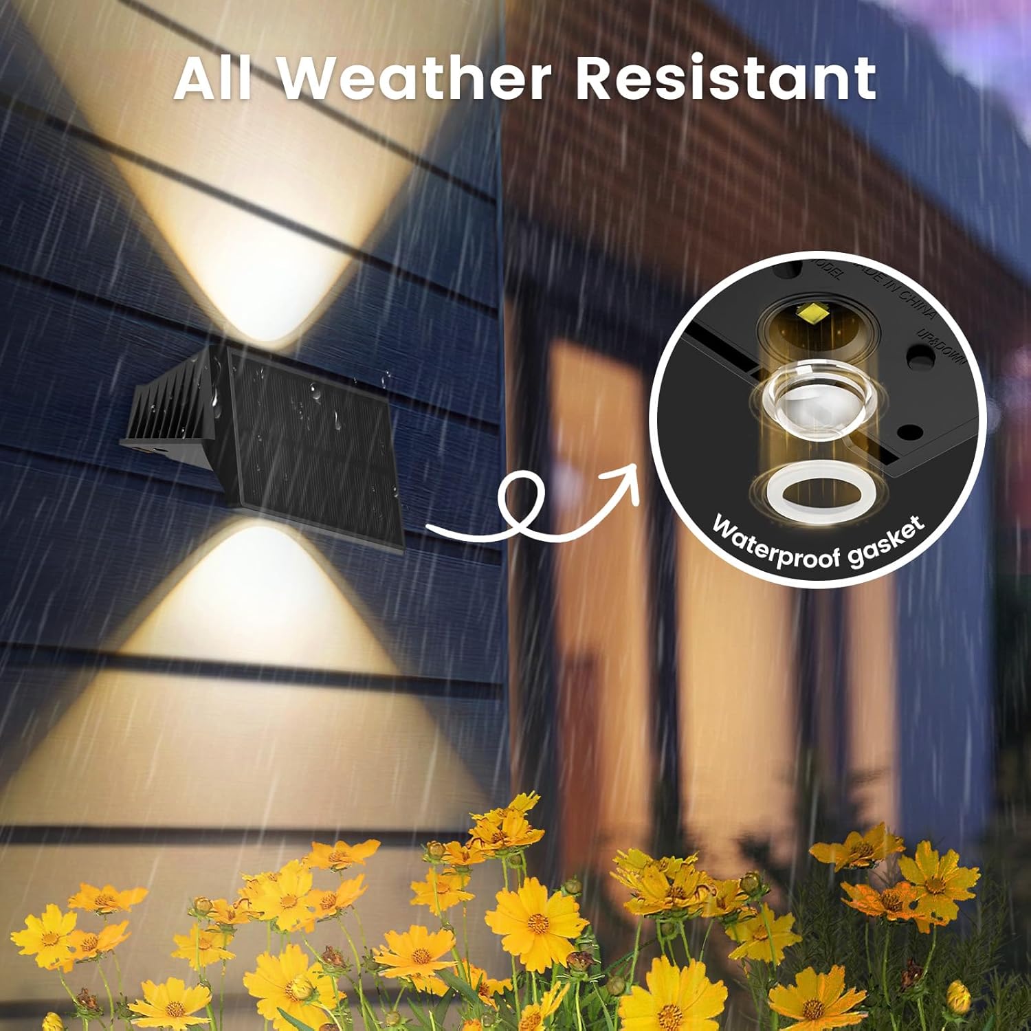Detalle de Delaiglow Solar Fence Lights Outdoor (8 Pack) – Warm White, IP67 Up & Down Wall Lights