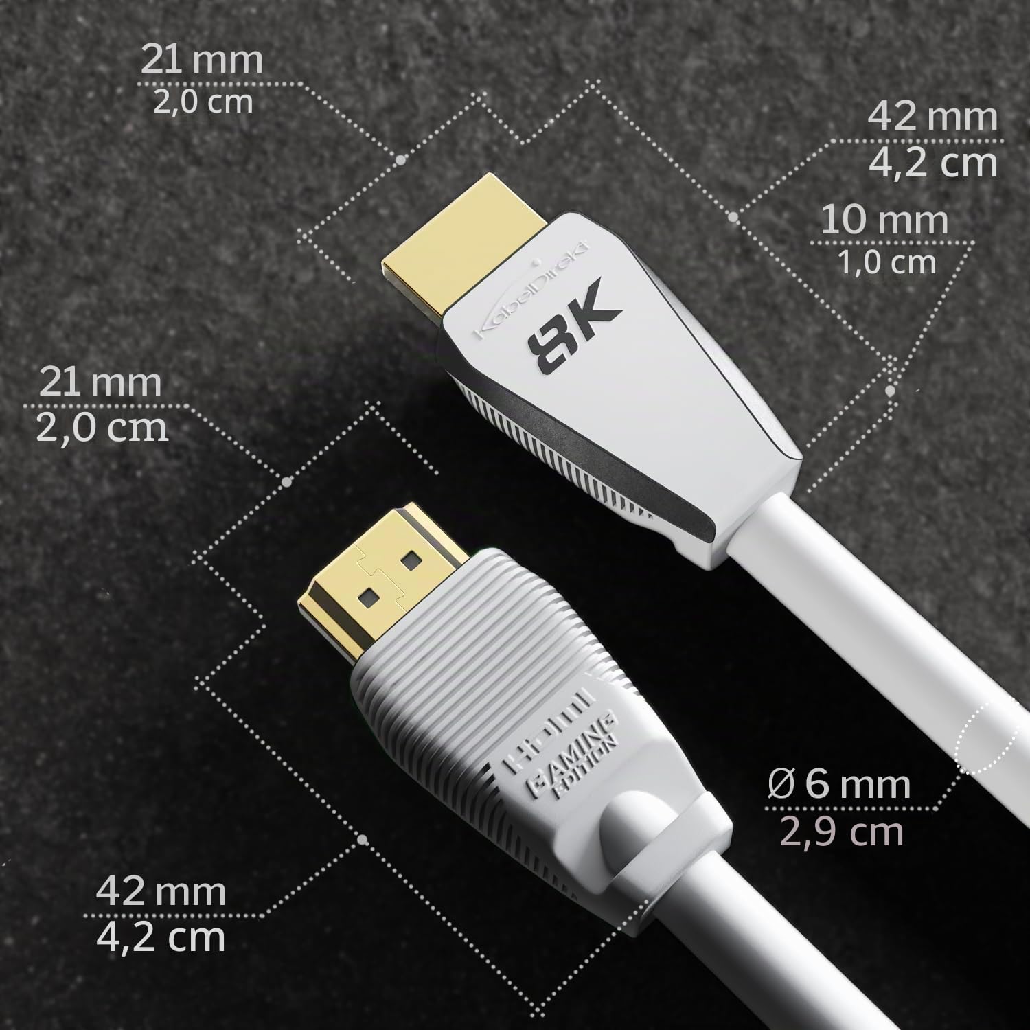 Detalle de KabelDirekt Cavo HDMI 2.1b Ultra Edition 1 m: 8K60/4K144, certificato, bianco