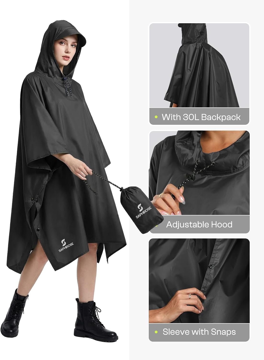 Thumbnail 3 de SaphiRose Hooded Rain Poncho: Lightweight Waterproof Protection for All-Day Outdoor Comfort
