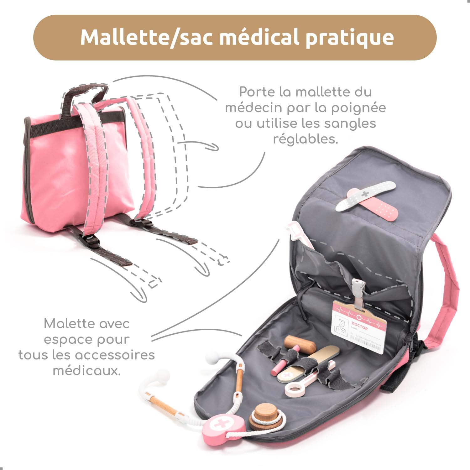 Detalle de UMU Malette docteur enfant en bois 20 pièces