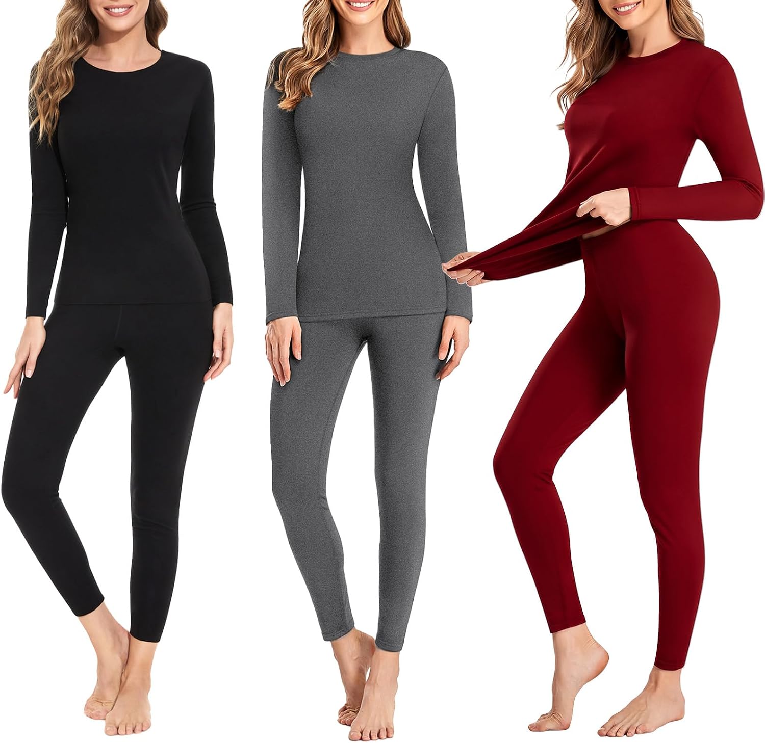 Detalle de SIMIYA Fleece-Lined Thermal Underwear Set for Women, 4-Way Stretch